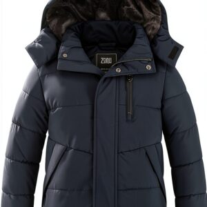 Boys Fleece Puffer Jacket Waterproof Winter Coat Black-0