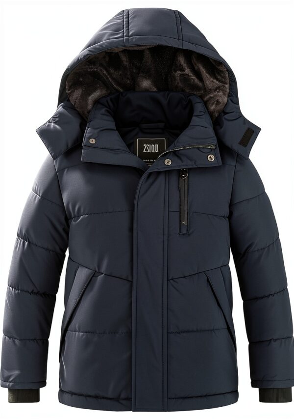 Boys Fleece Puffer Jacket Waterproof Winter Coat Black-0