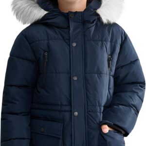 Boys Heavyweight Winter Jacket Faux Down Puffy Navy Yellow-0