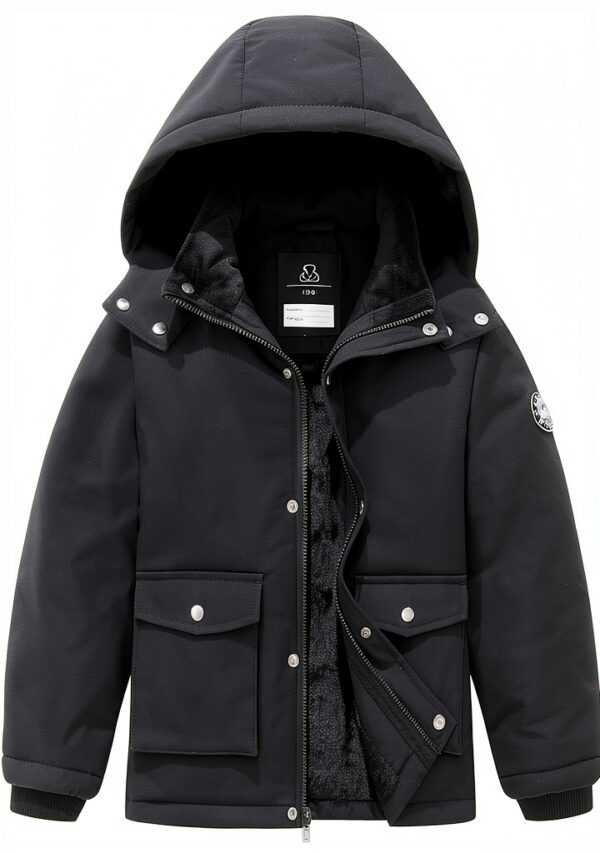 Boys Winter Down Jacket Waterproof Windproof Black Navy Blue-0