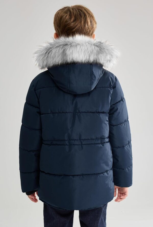 Boys Heavyweight Winter Jacket Faux Down Puffy Navy Yellow-1