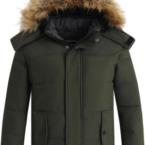 Boys Winter Puffer Jacket Waterproof Faux Fur Hood Navy-0