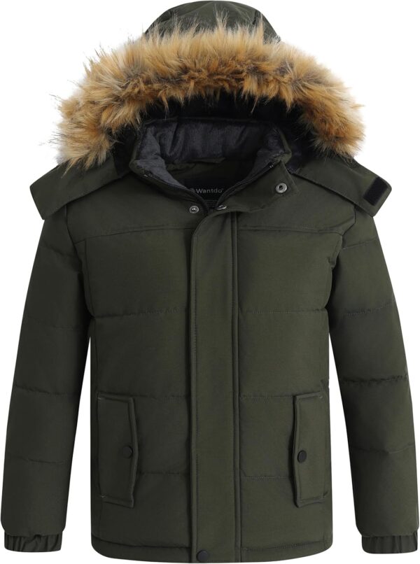 Boys Winter Puffer Jacket Waterproof Faux Fur Hood Navy-0