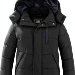 Boys Fleece Puffer Jacket Waterproof Winter Coat Black-0