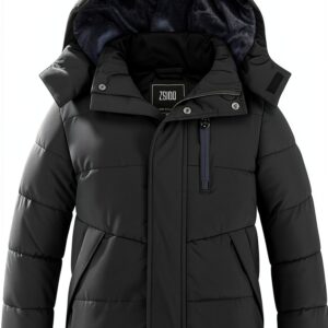 Boys Fleece Puffer Jacket Waterproof Winter Coat Black-0