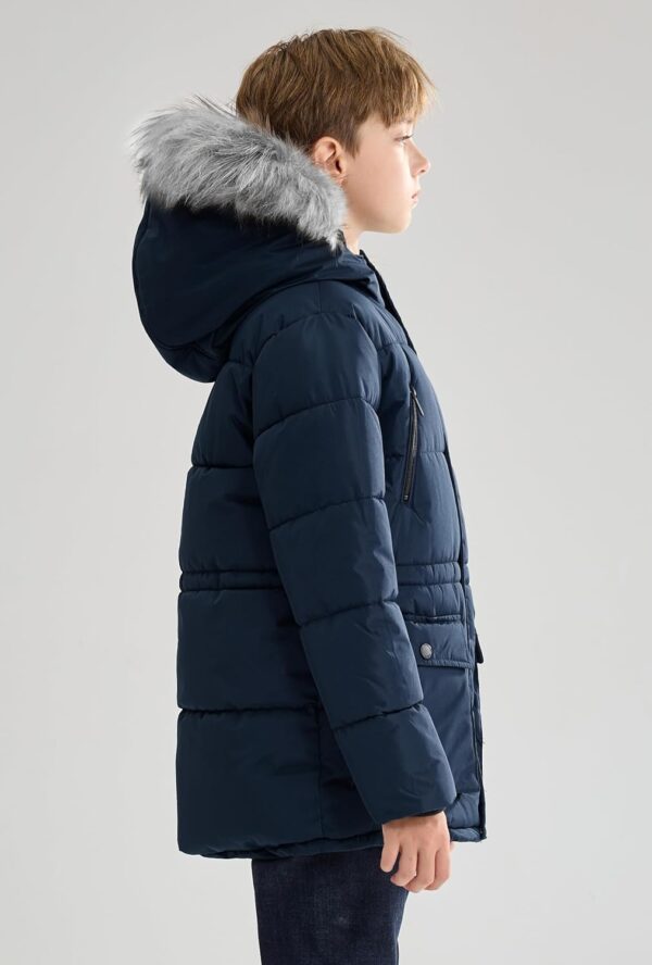 Boys Heavyweight Winter Jacket Faux Down Puffy Navy Yellow-2