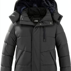 Boys Fleece Puffer Jacket Waterproof Winter Coat Black-0