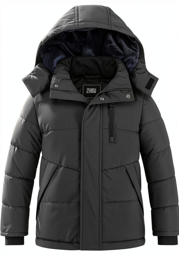Boys Fleece Puffer Jacket Waterproof Winter Coat Black-0