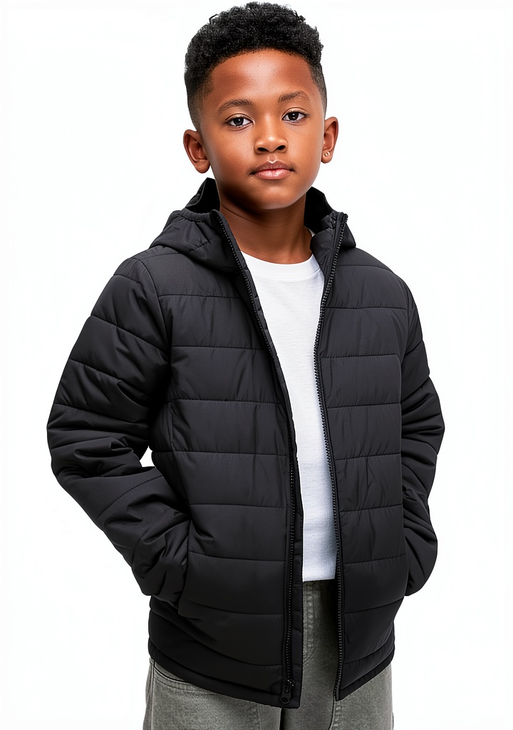 Gap Boys Down Jacket being worn by a child on a snowy playground, showing vibrant colors and machine‑washable label