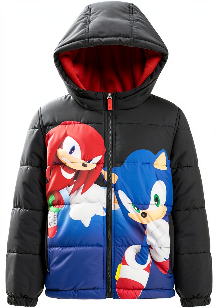 Sonic the Hedgehog Boys Puffer Hooded Jacket worn during snowy day activity