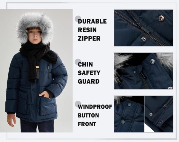 Boys Heavyweight Winter Jacket Faux Down Puffy Navy Yellow-5