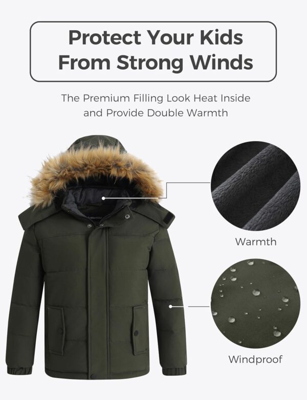 Boys Winter Puffer Jacket Waterproof Faux Fur Hood Navy-3