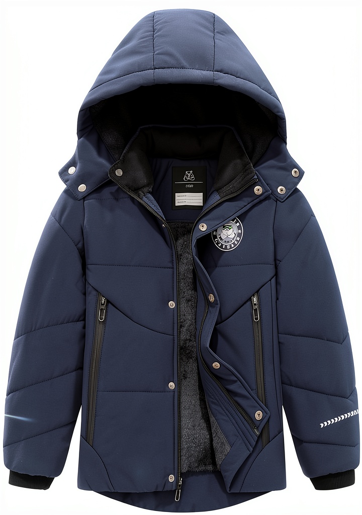TUNICCE boys winter coat in Darkgrey03 color worn in snowy conditions