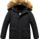 Boys Sherpa Parka Lightweight Waterproof Winter Jacket-0