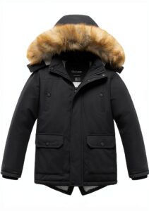 Boys Sherpa Parka Lightweight Waterproof Winter Jacket-0