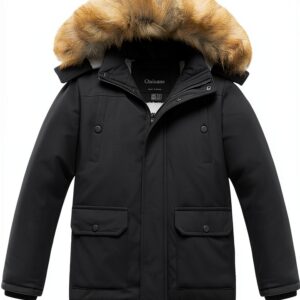 Boys Sherpa Parka Lightweight Waterproof Winter Jacket-0