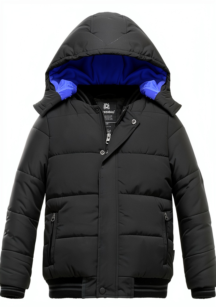 Wantdo boys waterproof puffer jacket in Navy color worn outdoors