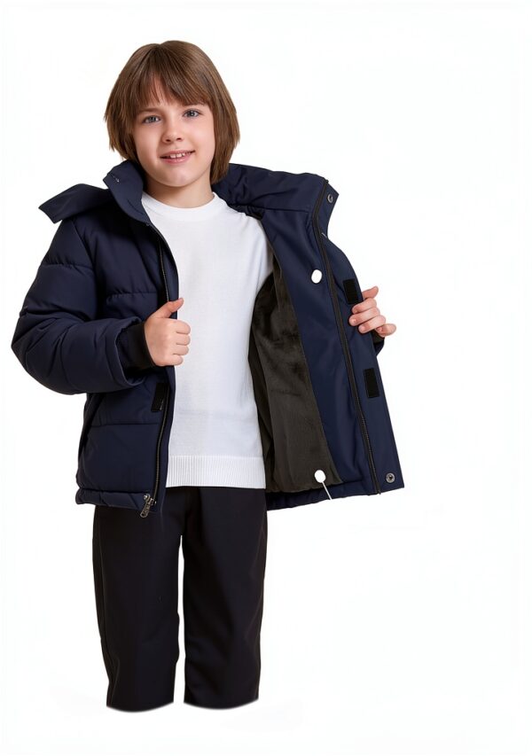 Boys Fleece Puffer Jacket Waterproof Winter Coat Black-1