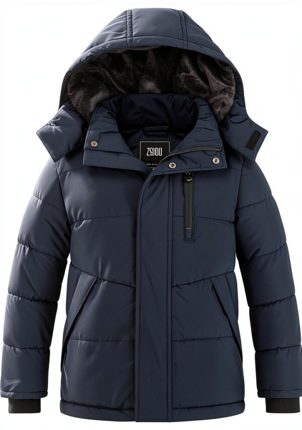 Boys Fleece Puffer Jacket Waterproof Winter Coat Black-0