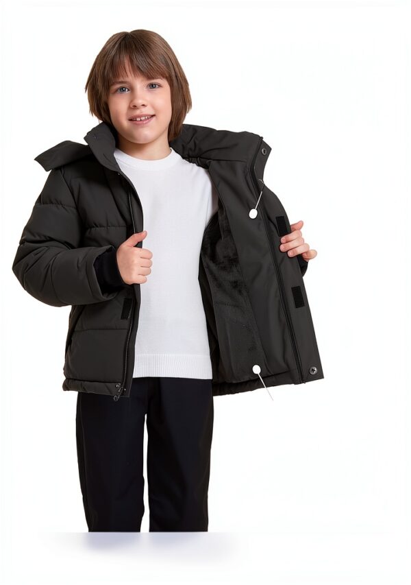 Boys Fleece Puffer Jacket Waterproof Winter Coat Black-3