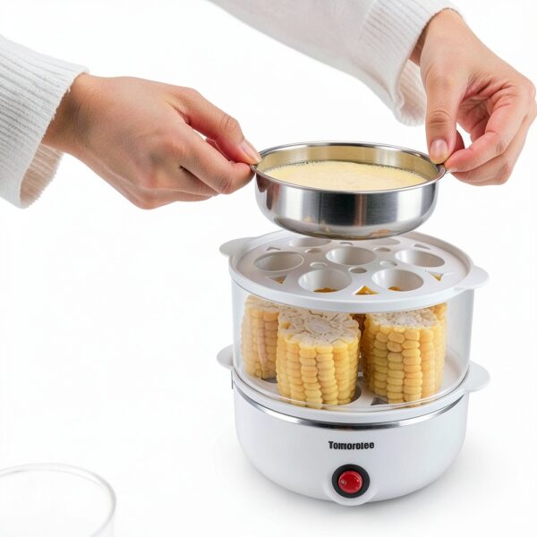 2 tier Egg Cooker Large 14 Egg Capacity White Tomorotec Electric-6