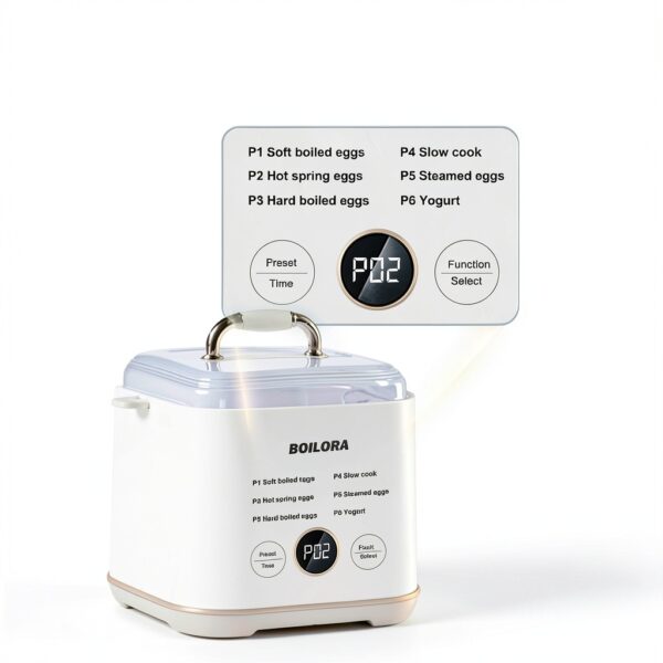 Smart Egg Cooker with Timer for Hard Boiled Eggs 6-in-1 Egg Boiler and Steamer with Stainless Rack 24H Reservation BPA-Free Auto Shut Off for Home Dorm Office-3