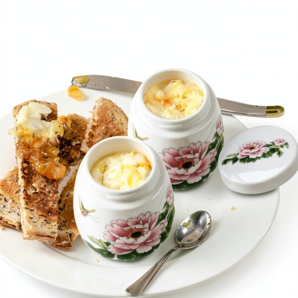 Egg Coddler Set with Lid - Ceramic Egg Cooker, 220ml Porcelain Egg Coddler with Lid, Soft Boiled Egg Maker for Breakfast, Steamed Egg Dish, Single or Double Egg Cooking, Chawanmushi Cups-1