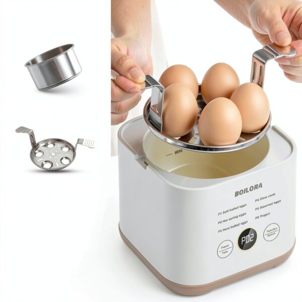Smart Egg Cooker with Timer for Hard Boiled Eggs 6-in-1 Egg Boiler and Steamer with Stainless Rack 24H Reservation BPA-Free Auto Shut Off for Home Dorm Office-4