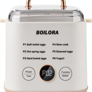 Smart Egg Cooker with Timer for Hard Boiled Eggs 6-in-1 Egg Boiler and Steamer with Stainless Rack 24H Reservation BPA-Free Auto Shut Off for Home Dorm Office-0