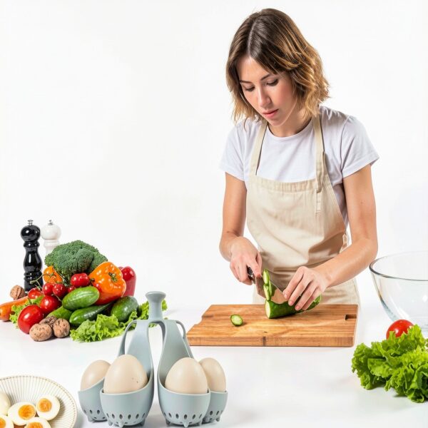 Silicone Egg Boiler Rack by MUCHENZZ Freestanding 6‑Egg Holder Gray-1