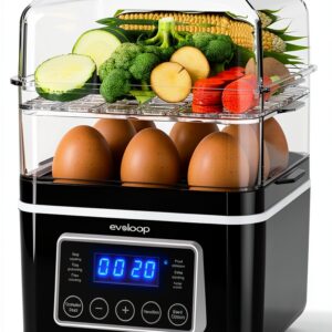 2 Tiers Electric Food Steamer 4 QT by evoloop Black BPA-Free Baskets-0