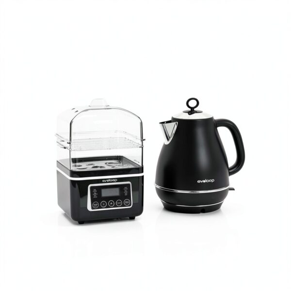 2 Tiers Electric Food Steamer 4 QT by evoloop Black BPA-Free Baskets-7