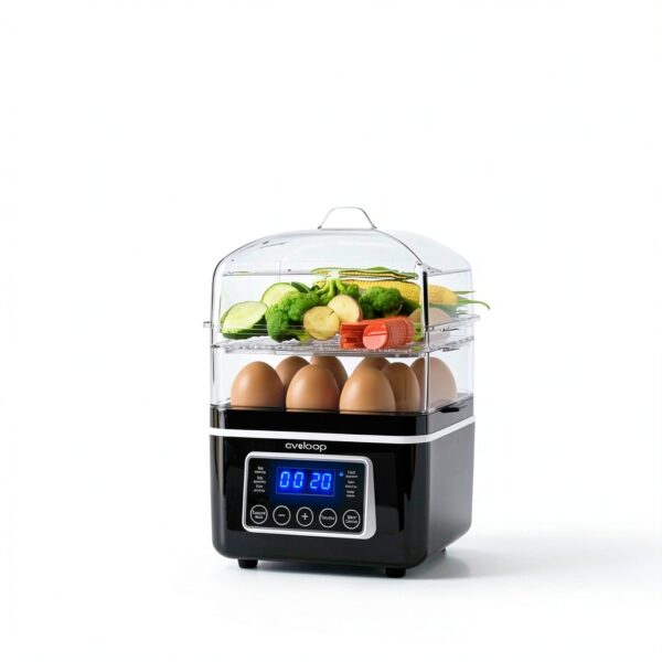 2 Tiers Electric Food Steamer 4 QT by evoloop Black BPA-Free Baskets-1