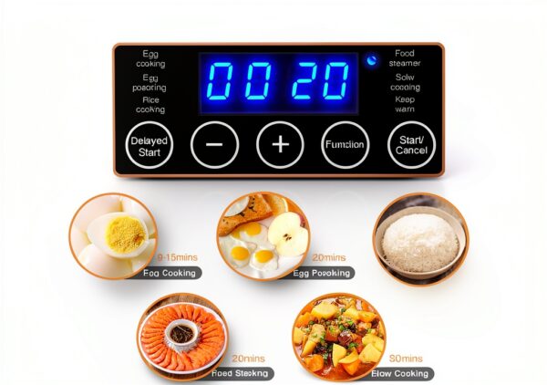 2 Tiers Electric Food Steamer 4 QT by evoloop Black BPA-Free Baskets-2